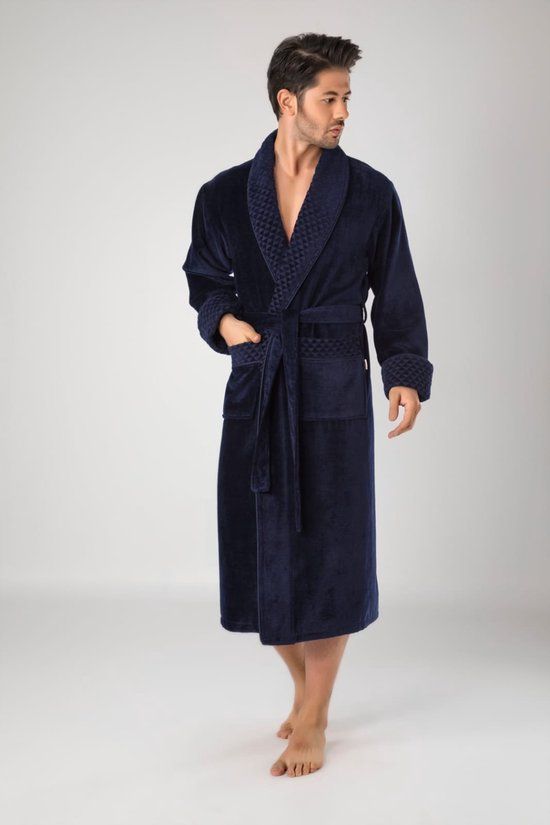 Heren Velours Badjas - Donker blauw - XXL