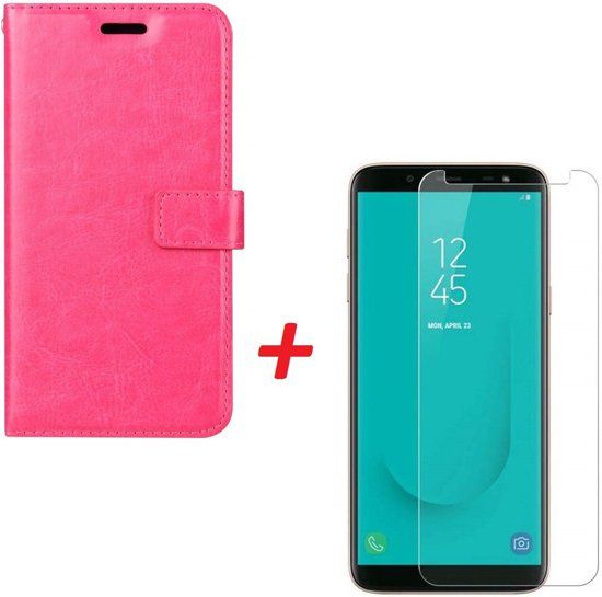 Samsung Galaxy A6 2018 Portemonnee hoesje roze + Tempered Glas