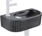 QeramiQ Fuente Fonteinset - 40x21.5x12cm - links - geribbeld - halfrond - 1 kraangat - keramiek - fonteinkraan wit mat - afvoerplug - verlaagd sifon - zwart mat