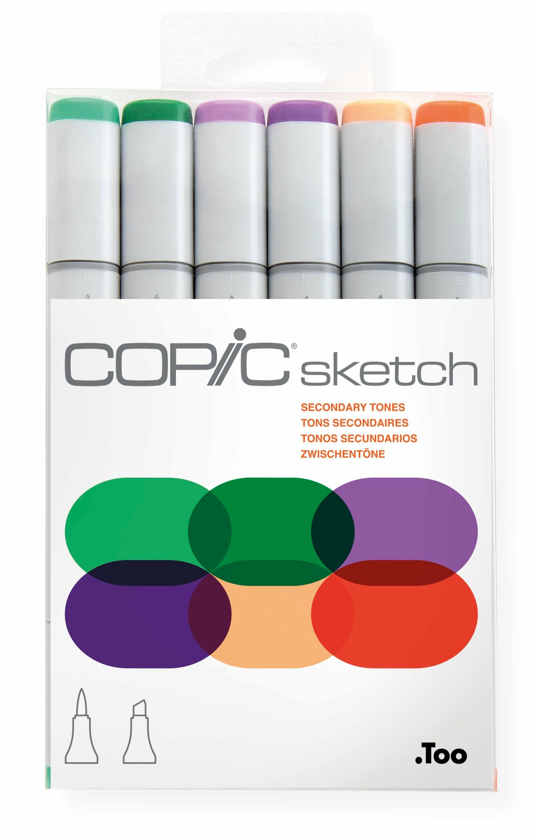 Copic Sketch Secondary Tones Marker Set - 6 Pack - Chisel/Brush Tip - Multicolour