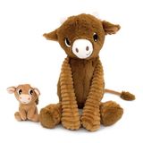 LES DÉGLINGOS Les PTIPOTOS by Pluche Maman Baby – zeer zacht – cadeau voor geboorte – Hindoe, koe, mama & baby, CASSONNADE – 24 cm, bruin