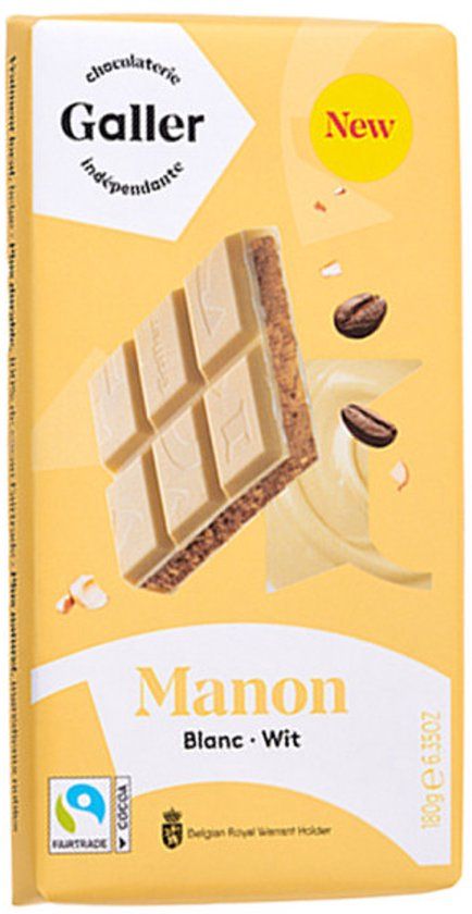 Galler Witte chocoladetablet met koffiesmaakvulling en geroosterde noten Blanc Manon, 180 g