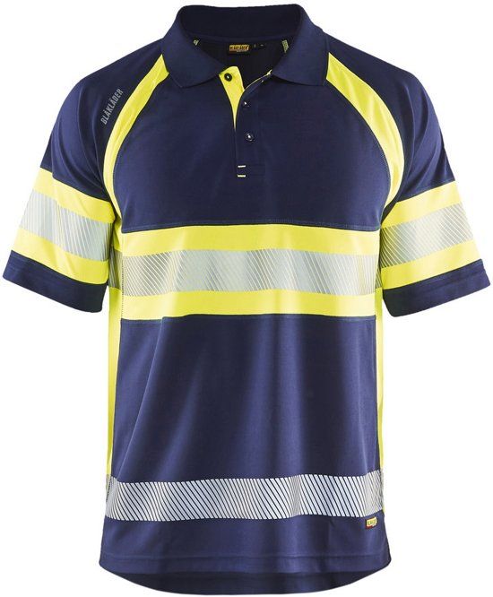 Blåkläder 3338-1051 Poloshirt High Vis Klasse 1 Marineblauw/Geel maat XXL