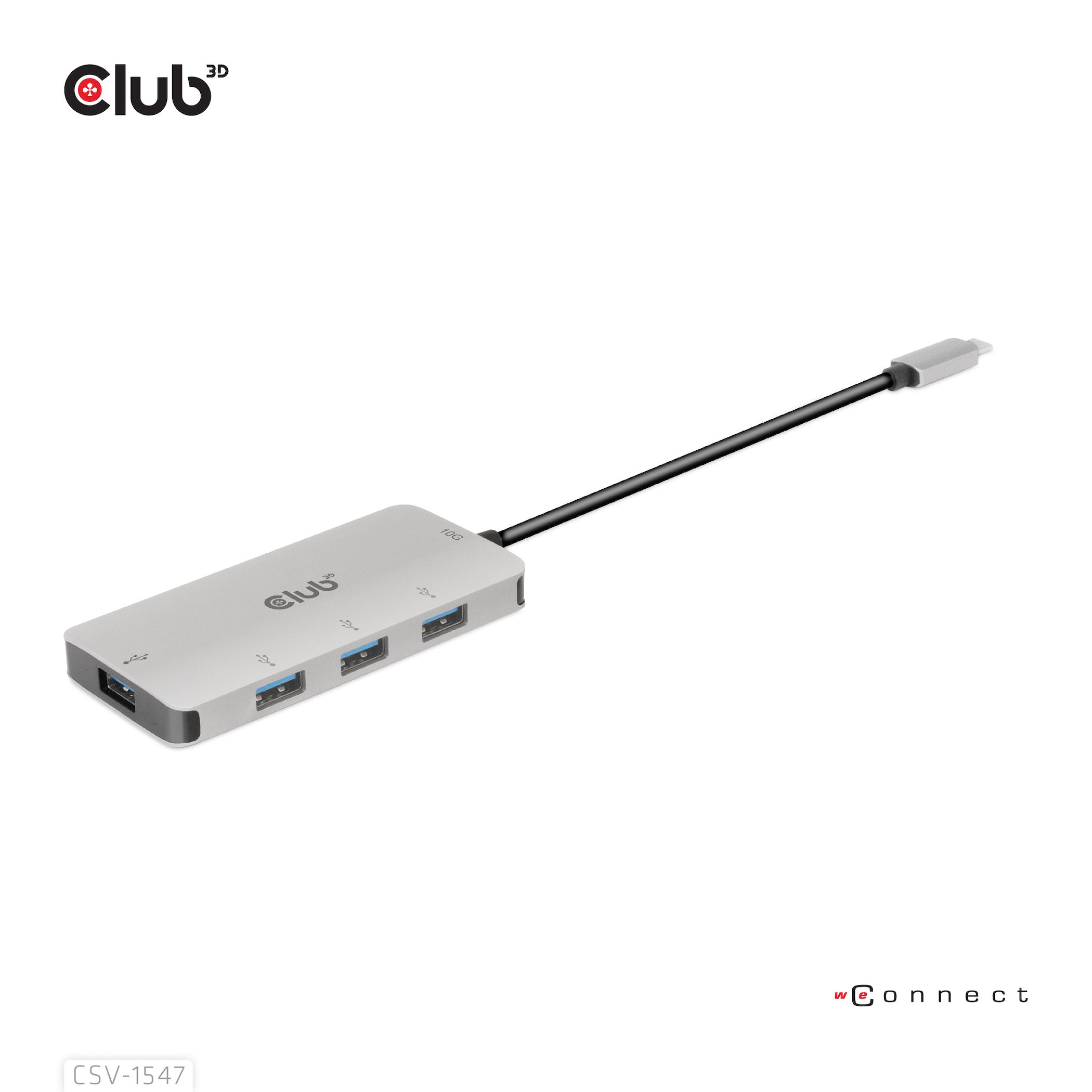 CLUB3D USB-C Hub - 4x USB-A 3.2 Gen 2 - 10Gbps - Black/Silver