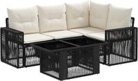 vidaXL - Tuinbank - Set - 5 - st - Zwart - en - Crème - Wit - poly - rattan