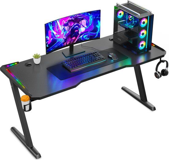 Avalo Gaming Bureau - 140x60x73 CM - Game Desk Met LED Verlichting - Zwart