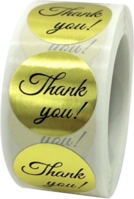 Stickers "Thank you" - 500 stuks - Goud/Zwart - 25mm