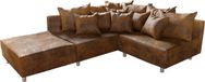 DELIFE Hoekbank Clovis bruin antieke look met hocker ottomane links hoekbank modulair
