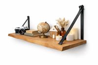 Industrial Living Boekenplank Industrieel - Zwevende Wandplank Met Zwarte Leren Riemen - Massief Hout
