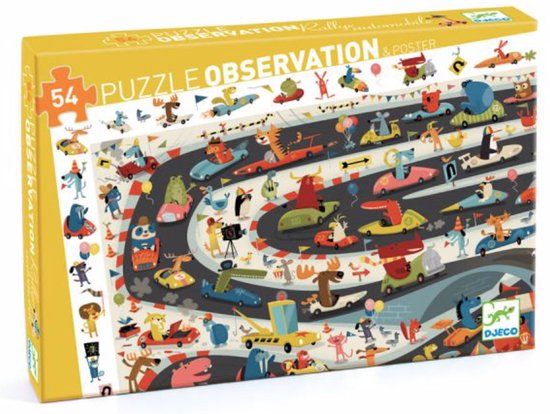 Djeco - Autorally Puzzel - 54 Stukjes - Multicolor