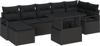 vidaXL Tuinbank Set 8-st Zwart Poly-rattan