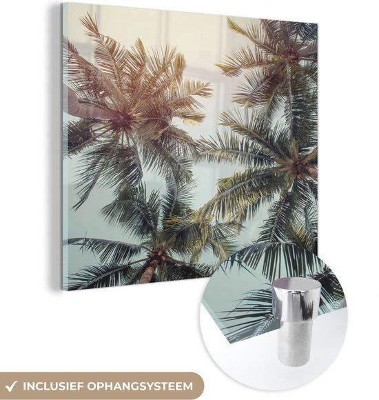 MuchoWow® Glass Painting 50x50 cm - Acrylic Glass Painting - Palm Tree - Summer - Tropical - Photo on Glass - Paintings