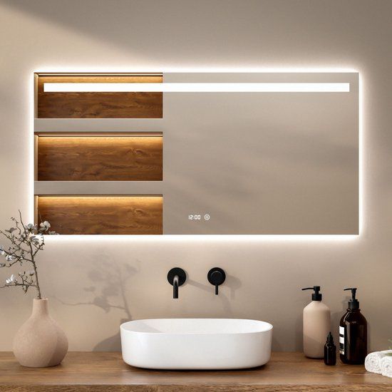 Mirlux Badkamerspiegel met LED Verlichting & Verwarming - Rechthoekige Wandspiegel - Anti Condens Douchespiegel - 120x60CM
