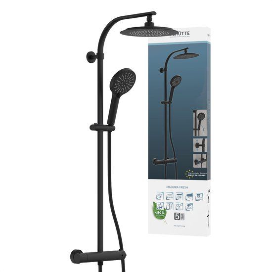 SCHÜTTE Madura Fresh Douchesysteem - Regendouche - Thermostatisch - Zwart Mat