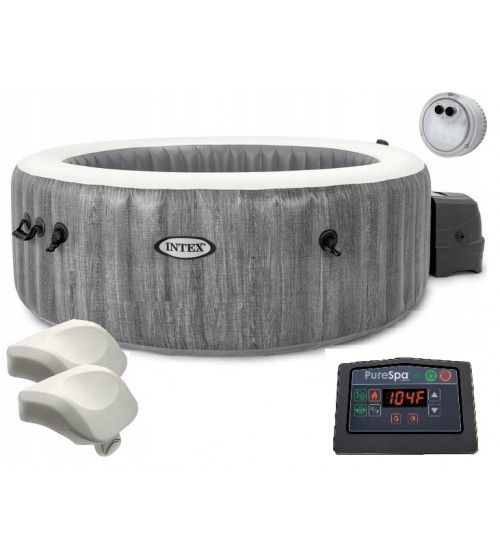 Intex PureSpa Greywood Deluxe Round Bubble Massage Set - 4 Person - Grey