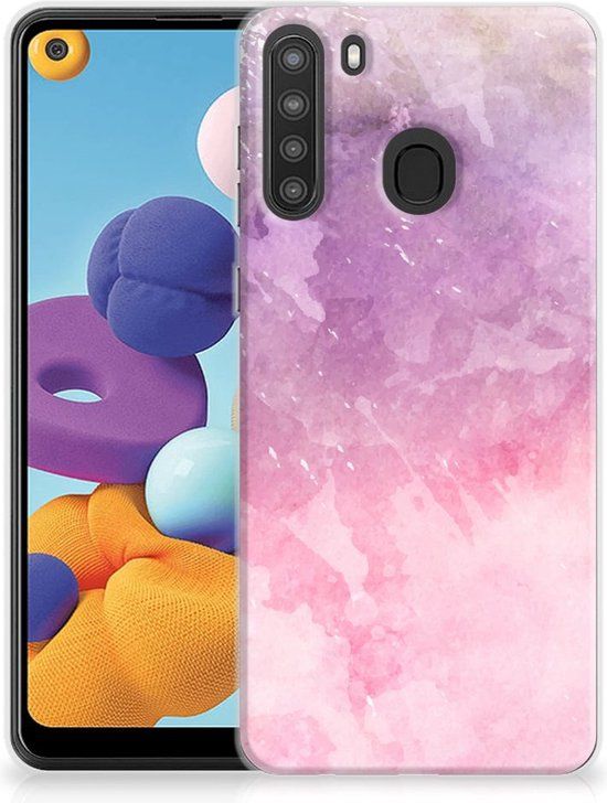 B2Ctelecom - Back Cover - Samsung Galaxy A21 - Pink Purple Paint - TPU