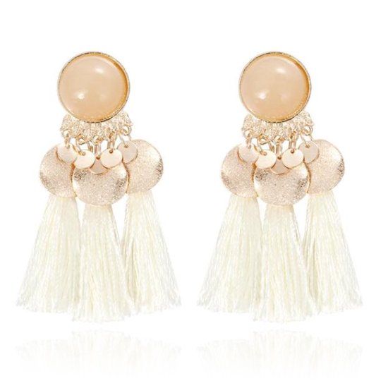 Deja Jewels Tassel Oorbellen met Elegante Steen - Wit
