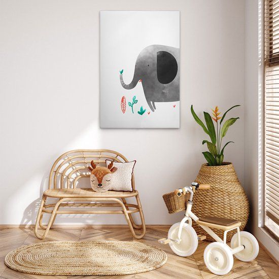 A.S. Création Canvas Kinderkamer Aquarel Olifant - Wandafbeelding in wit, grijs - 40 x 60 cm - DD132511