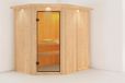 Karibu Saja Sauna avec collerette de toit porte en verre bronze