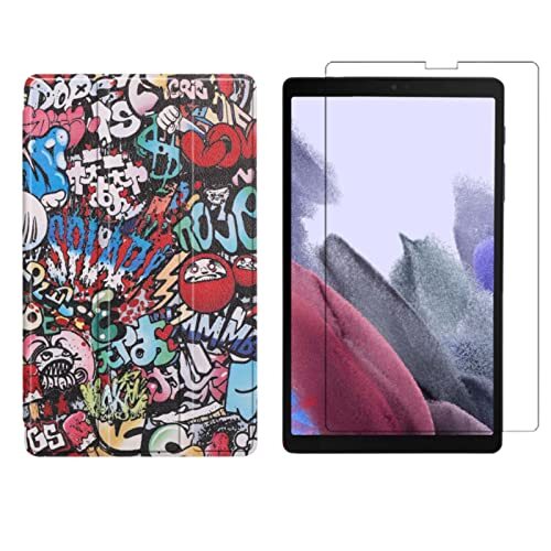 Lobwerk 2-in-1 set voor Samsung Galaxy Tab A7 Lite 2021 SM-T220 SM-T225 8,7 inch tablet met smartcover + beschermglas met automatische sleep/wake magneetsluiting hoes