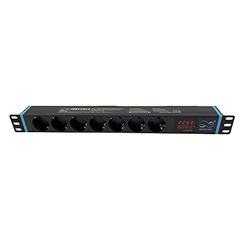 Infitronic - INSV1014 - 19 inch 1 HE 7-voudige stekkerdoos stroomverdeler met digitale volt- en ampèremeter