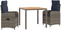 vidaXL Buiten Eettafel Set 3-delig PE rotan en poedergecoat staal Marineblauw