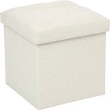 Atmosphera Poef - beige - 38 x 38 x 38 cm - Ribstof - Gecapitonneerd