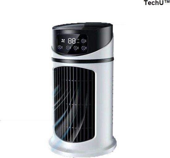 TechU™ Mini Airco 3 in 1 – Koelen, Blazen, Lucht Bevochtigen – Draagbare Luchtkoeler Koelventilator – 6 Wind Snelheden – Met Timing – USB Airconditioner – Wit wit