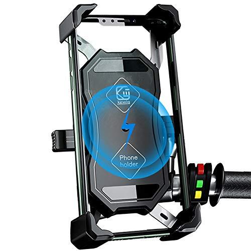 Jeebel Motorfiets mobiele telefoonhouder, 2-in-1 QI draadloze en QC 3.0 USB-oplader motorfiets telefoonhouder met 360° draaibare ba-houder verstelbaar voor 4-7 inch smartphone Samsung/Huawei/Android