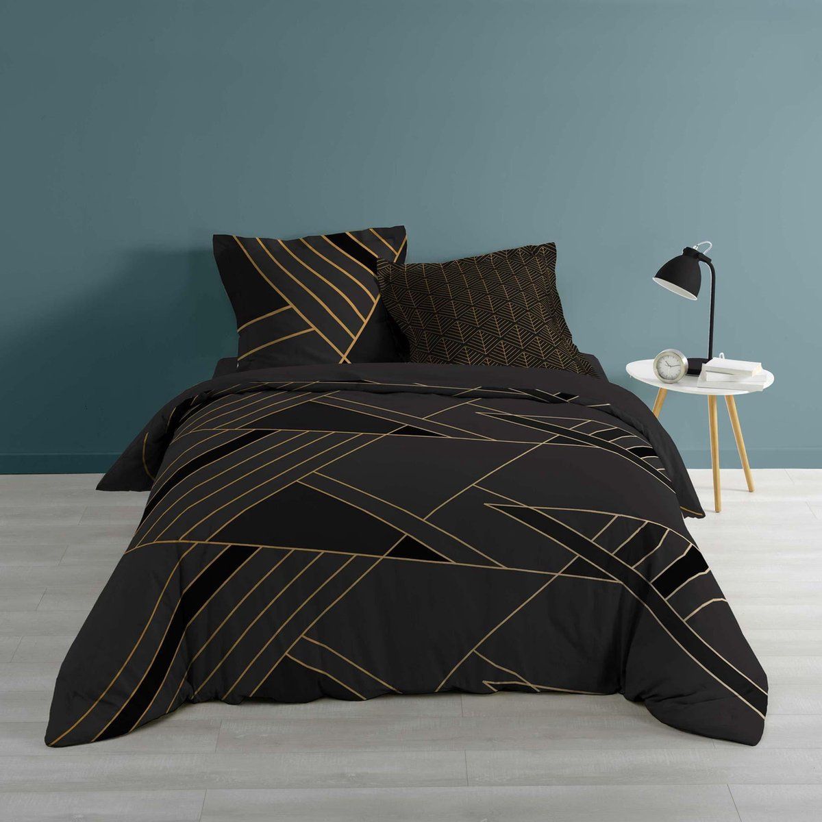 Livetti Dekbedovertrekset - 220x240 - Zwart/Goud - 100% Katoen - 3-delig