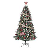 Kunstkerstboom met sneeuweffect en ledverlichting, 180 cm, met warmwitte verlichting, natuurgetrouwe dennenappels, eenvoudig te monteren, voor woonkamer en feestelijke decoratie