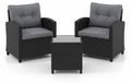 COSTWAY Ensemble de meubles de jardin 3 pièces en polyrotin, mobilier de balcon avec coussins, comprenant 2 chaises et une table. Idéal pour balcon, terrasse, jardin ou coin salon. Couleur : gris