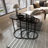 [en.casa] Bijzettafel set van 3 Kyyjärvi zwart en transparant