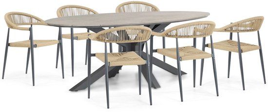 De Laan Projects Tuinset 6 personen 220 cm Aluminium/Rope Taupe