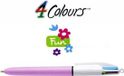 BIC Colours Fun 4-kleurenbalpen, medium, pastel inktkleuren, lichaam pastelroze 12 stuks