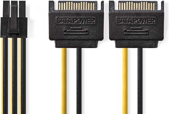 Nedis Interne Voedingskabel - 2x SATA 15-Pins Male - PCI-Express Female - 0.20 m - Geel/Zwart