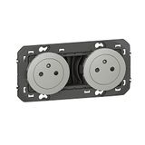 Legrand LEG95248 2X2P dubbel stopcontact, 2P+T, oppervlak doxie, 16 A, voorbedrad, aluminium afwerking, blisterverpakking, aluminium