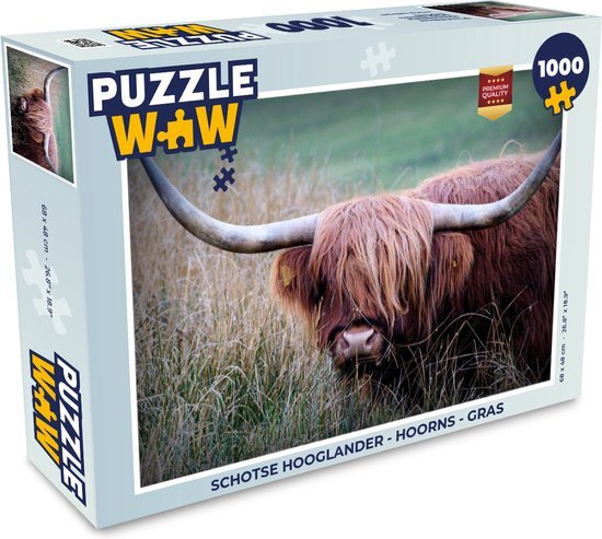 MuchoWow Puzzel Schotse Hooglander - Hoorns - Gras - Legpuzzel - Puzzel 1000 stukjes volwassenen