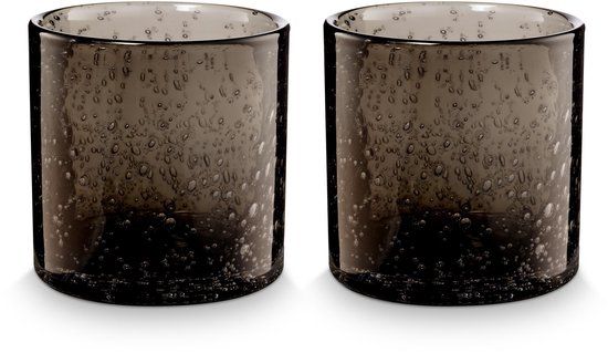 vtwonen Kandelaar Set van 2 - Kaarsenhouder van Glas - Zwart - 10x10cm