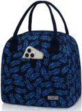 Merkloos Lunchtas - Isolerend, Lichtgewicht, Opvouwbaar en Waterdicht - Voor werk en school - Blauwe Acacia & Zwart - 10L