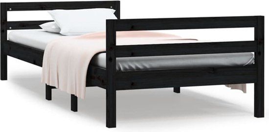 vidaXL Bedframe 75x190 cm Massief Grenenhout Zwart