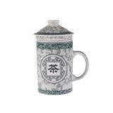 Lachineuse - Chinese theepot - theekop - ideogram thee | Porselein - met theezeef en deksel - groen en wit - traditioneel servies - voor thee, infusie - Aziatisch cadeau-idee