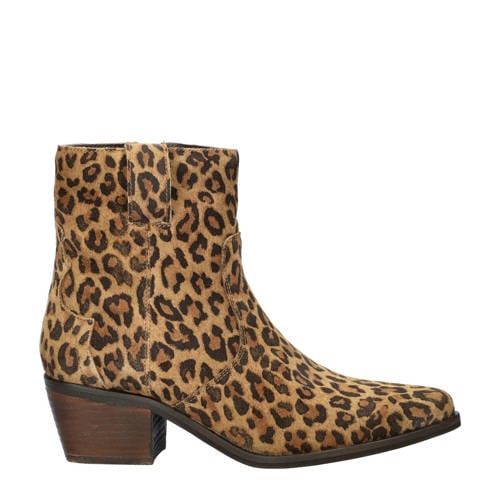 Nelson suède cowboylaarzen met panterprint beige