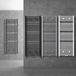LuxeBath LuxeBad Badkamerradiator Sahara 500x1500 mm, matzwart, gebogen, middenaansluiting incl. aansluitset met thermostaat hoekvorm wand chroom