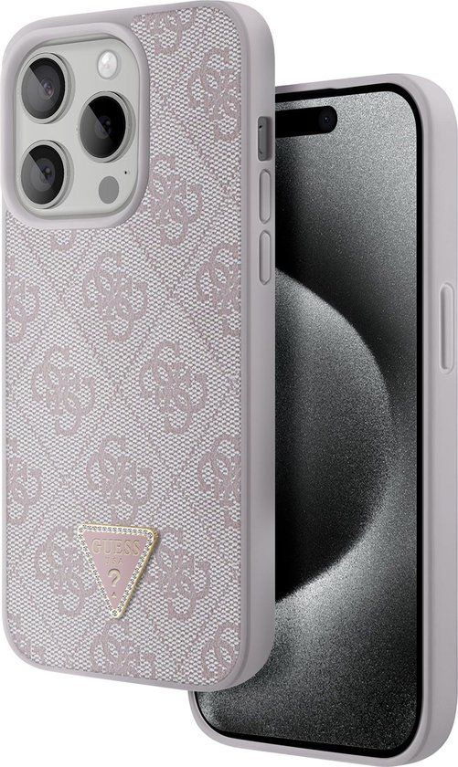 Guess 4G Triangle Logo Back Case voor Apple iPhone 15 Pro - Roze