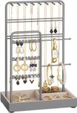 SONGMICS Sieradenstandaard, sieradenhouder, metalen frame, fluwelen sieradenlade, sieradenopberger voor kettingen, armbanden, oorbellen, oorbellen, ringen, cadeau-idee, duifgrijs JJS021G01