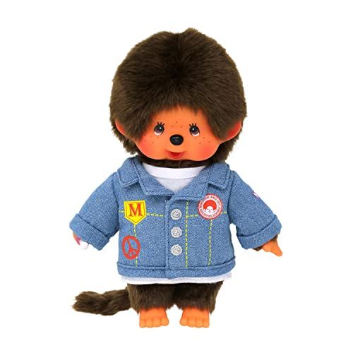 Bandai - Monchhichi SE23396 Pluche dier Monchhichi jeansjack - knuffeldier 20 cm