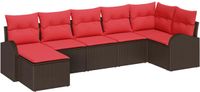 vidaXL Bankstel 7 st Bruin en Rood poly rattan