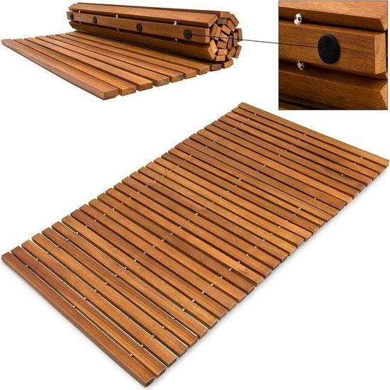 Acacia Houten Badmat - 76x50cm - Bruin - Antislip - Strepenpatroon - FSC Gecertificeerd