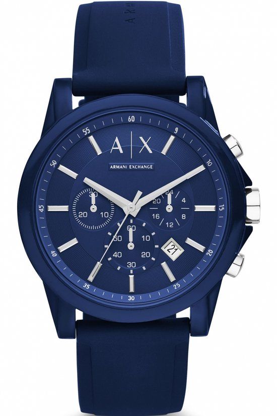Armani Exchange AX1327 Herenhorloge 44 mm - Blauw - Siliconen Band - Quartz